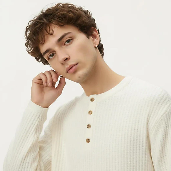 Anna-Kaci Men's Long Sleeve Ribbed Knit Henley Pullover with Button Placket and Relaxed Fit
