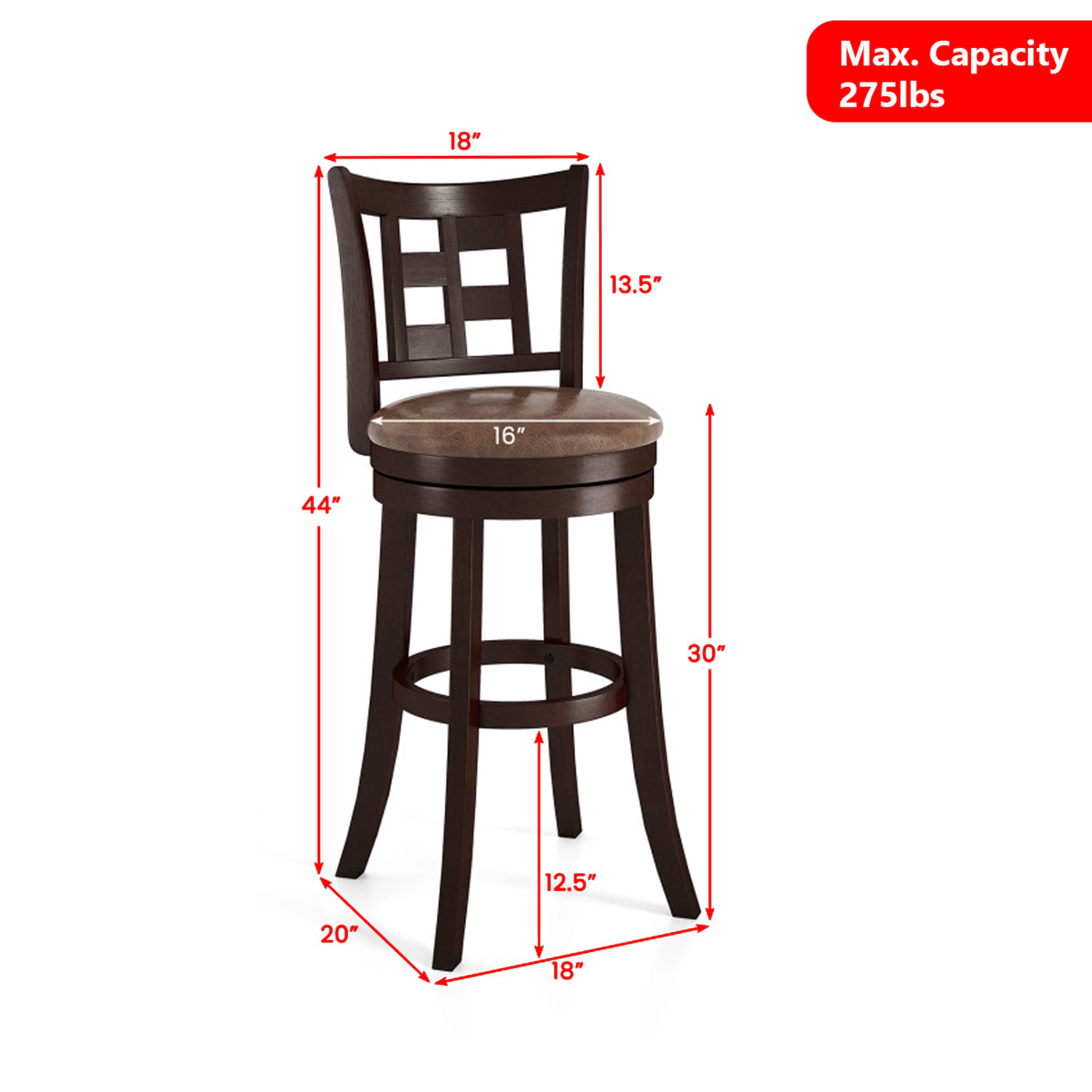 Hivvago Set of 2 Modern Farmhouse Counter Stools with Cushioned Seat and Footrest