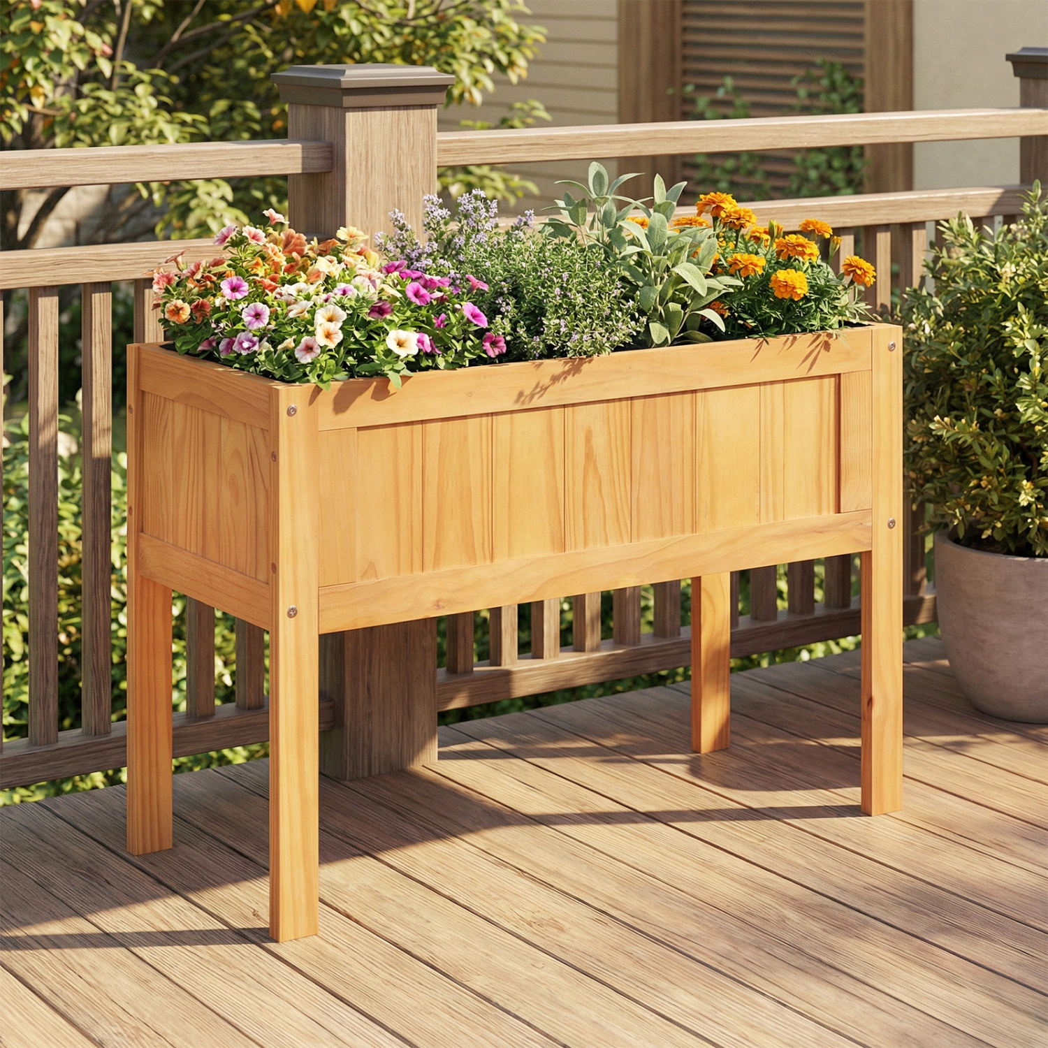LJG Wood Raised Garden Bed Elevated Planter Box with Bed Liner and Drainage Holes for Vegetables Flowers Herbs