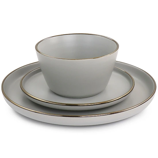 Elama Louis 16 Piece Stoneware Dinnerware Set in Matte Slate with Gold ...