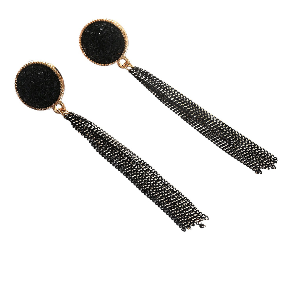 SOHI Women's Black Tassel-Chain Drop Earrings