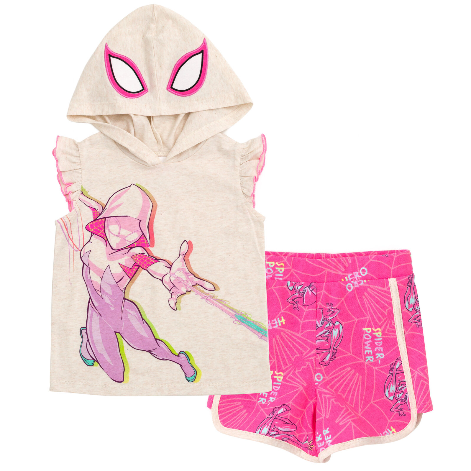 SPIDERMAN Girls' Cosplay 2-Piece Sleeveless Hoodie and Shorts Set