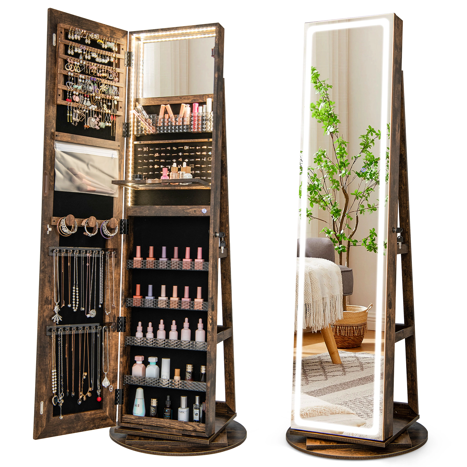 Hivvago Freestanding Jewelry Storage Cabinet with LED Lights