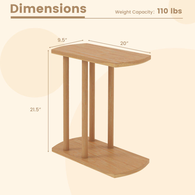 Hivvago Narrow 2-Tier C-Shaped Teak Wood Side Table With Thickened Top And Sturdy Base
