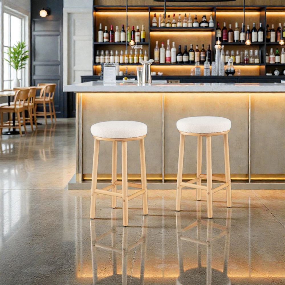 Hivvago Set of 2 27-Inch Upholstered Counter Stools with Soft Boucle Fabric Seats