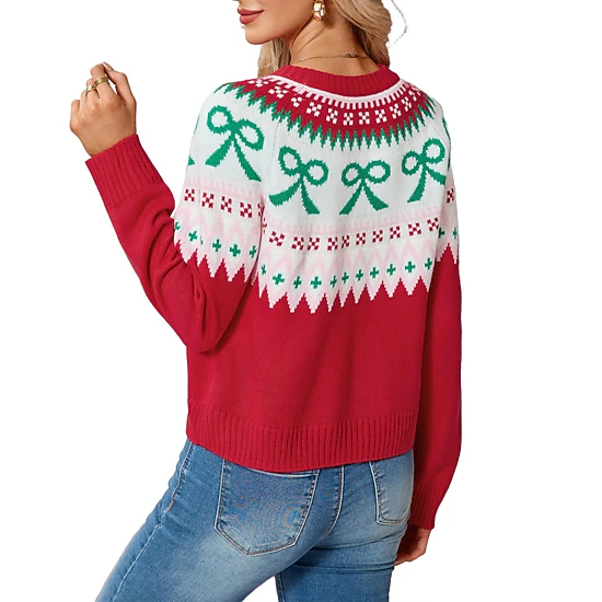 YesFashion Women's Christmas Cardigans Crew Neck Button Down Long Sleeve Party Ugly Holiday Sweaters
