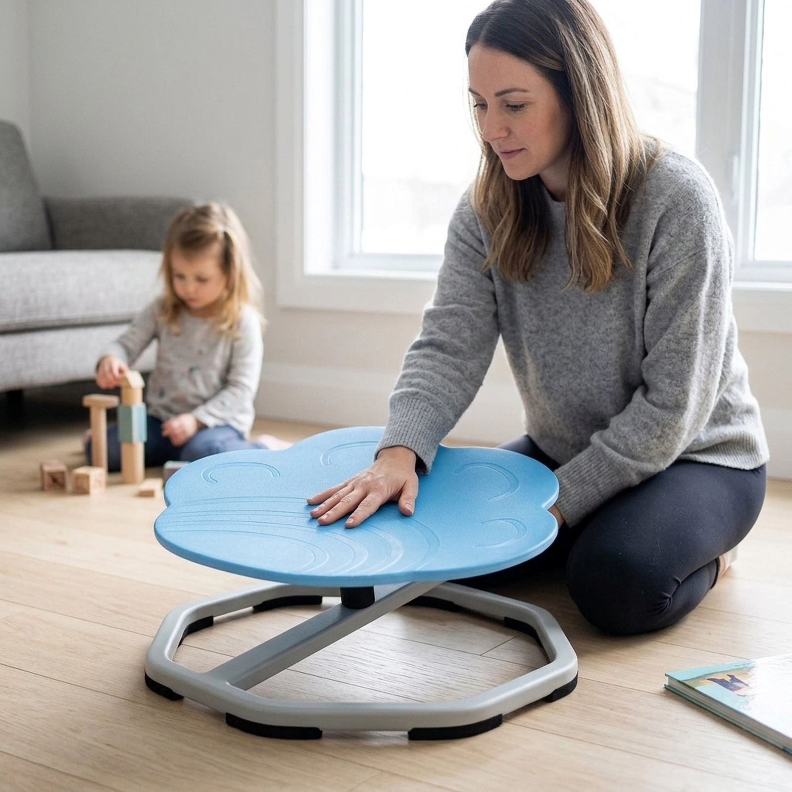 SUGIFT Blue Sit-and-Spin Chair for Kids, Swivel Sensory Seat, Metal Base, 220-Lb Capacity
