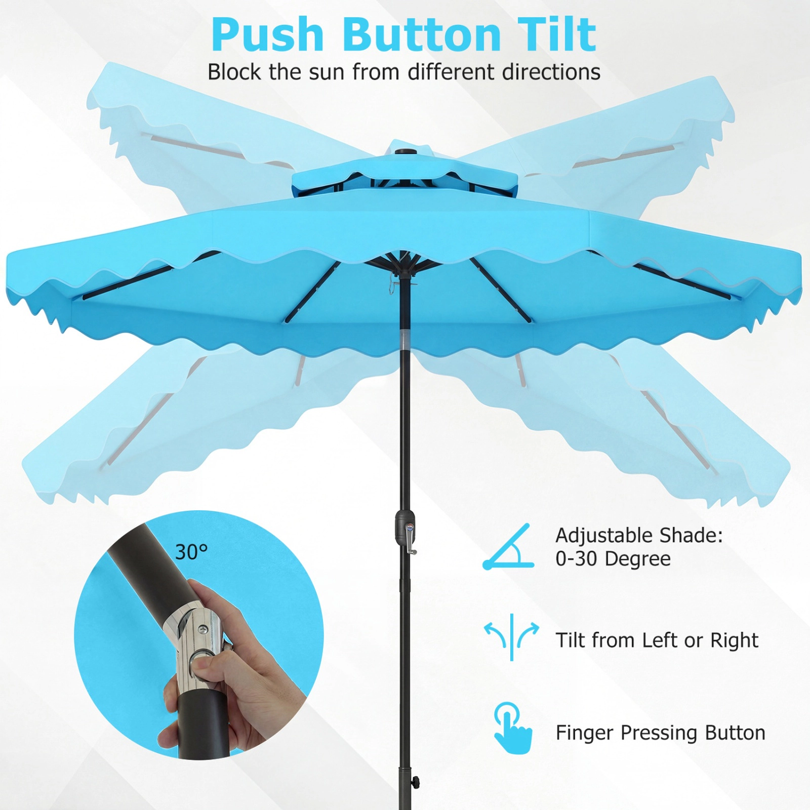 SUGIFT 9 ft Solar LED Patio Umbrella with 24 Lights Crank Lift and 8 Ribs