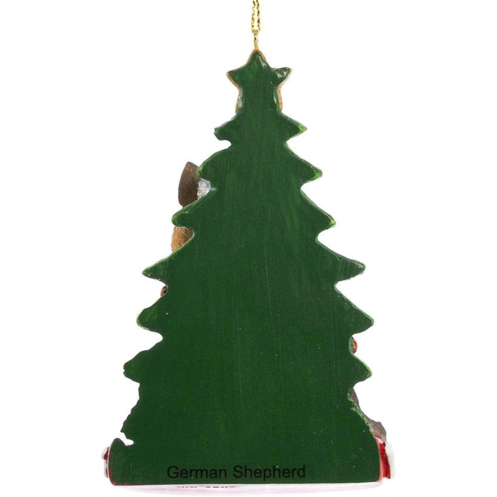 Kurt Adler German Shepherd Dog Wearing Santa Hat with Christmas Tree Resin Ornament 4.25 inch