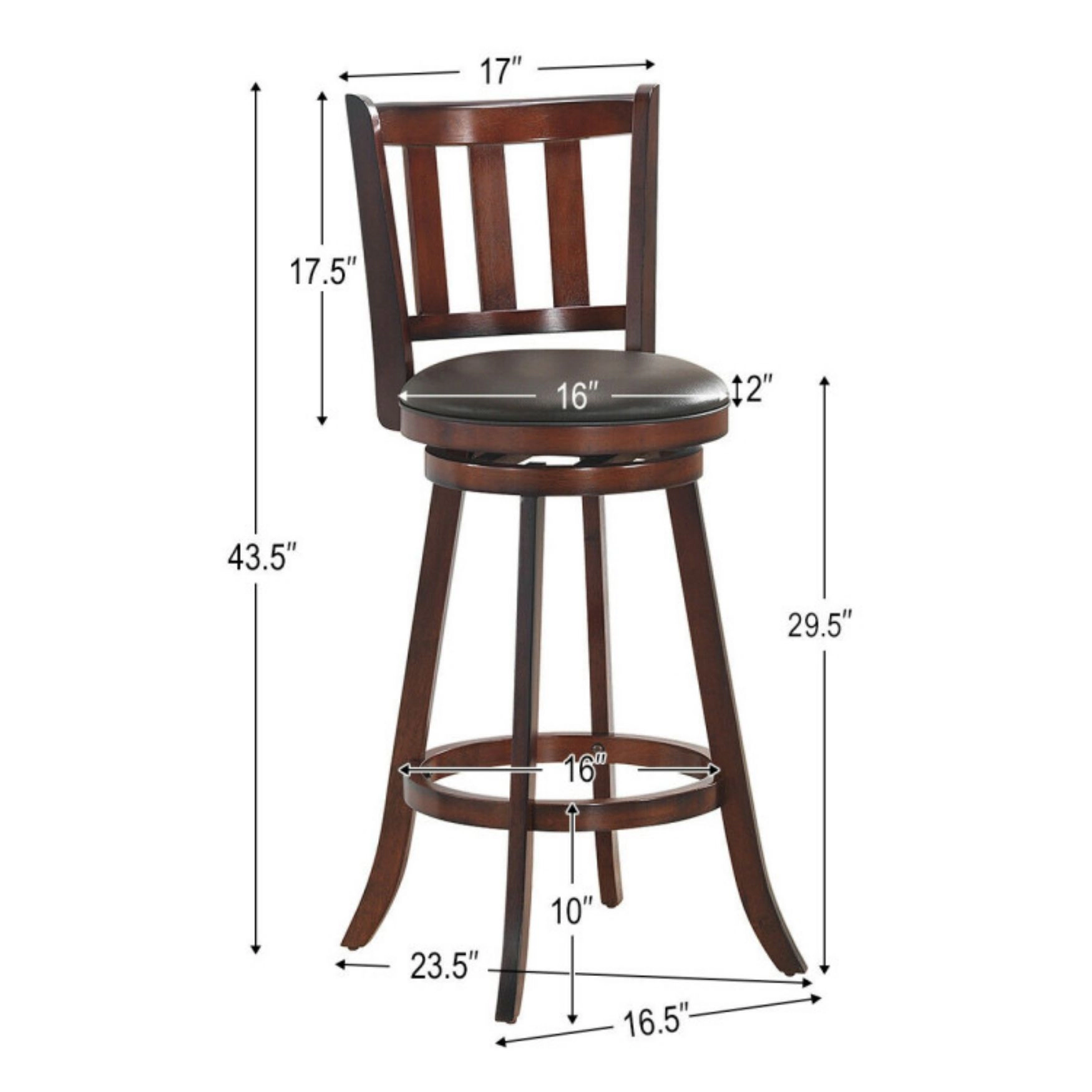 SUGIFT Nut Brown Cushioned PVC Leather Seat Set of 2 Swivel Counter Height Bar Stools