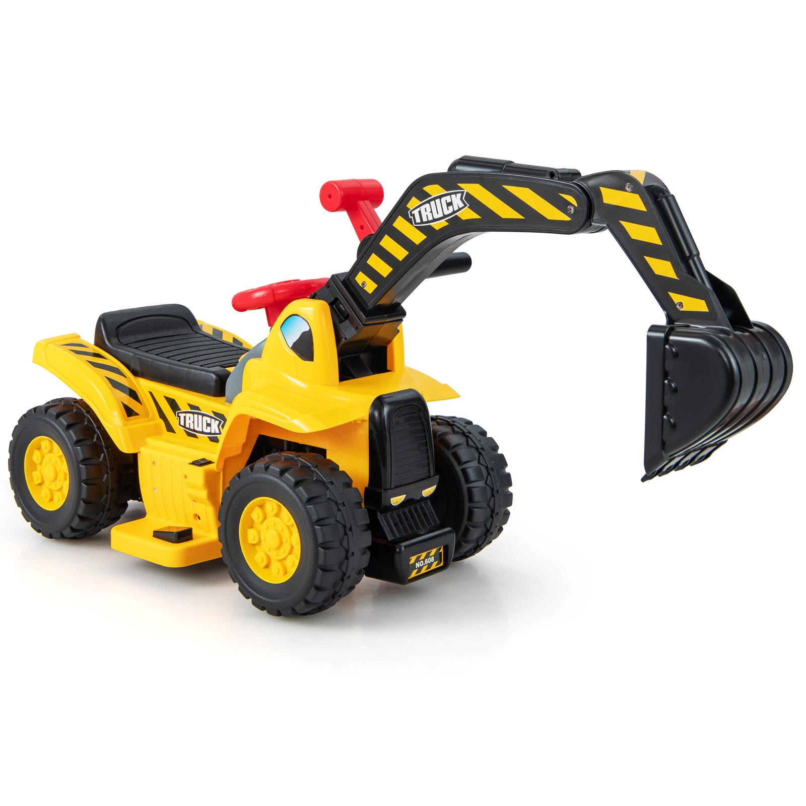 LJG 6V Kids Ride on Excavator Fun Digger with Folding Basketball Hoop