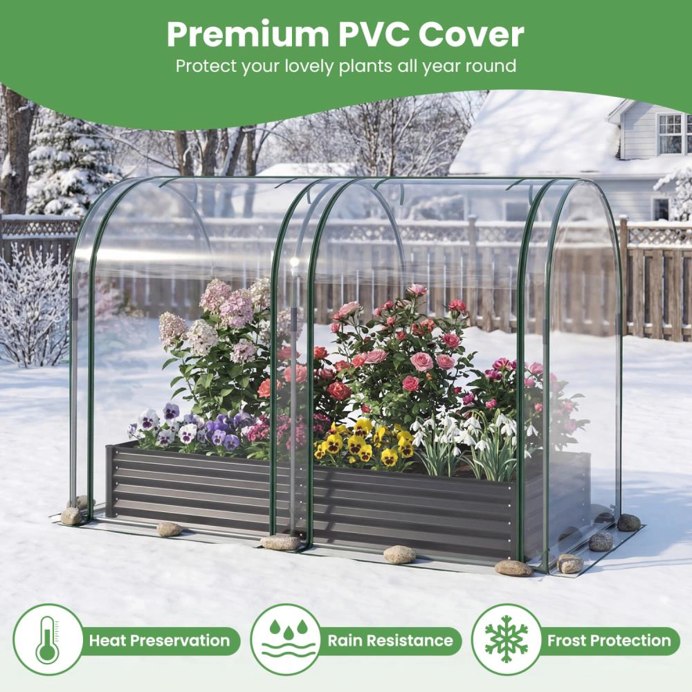 Hivvago Galvanized Raised Garden Bed with Greenhouse Cover