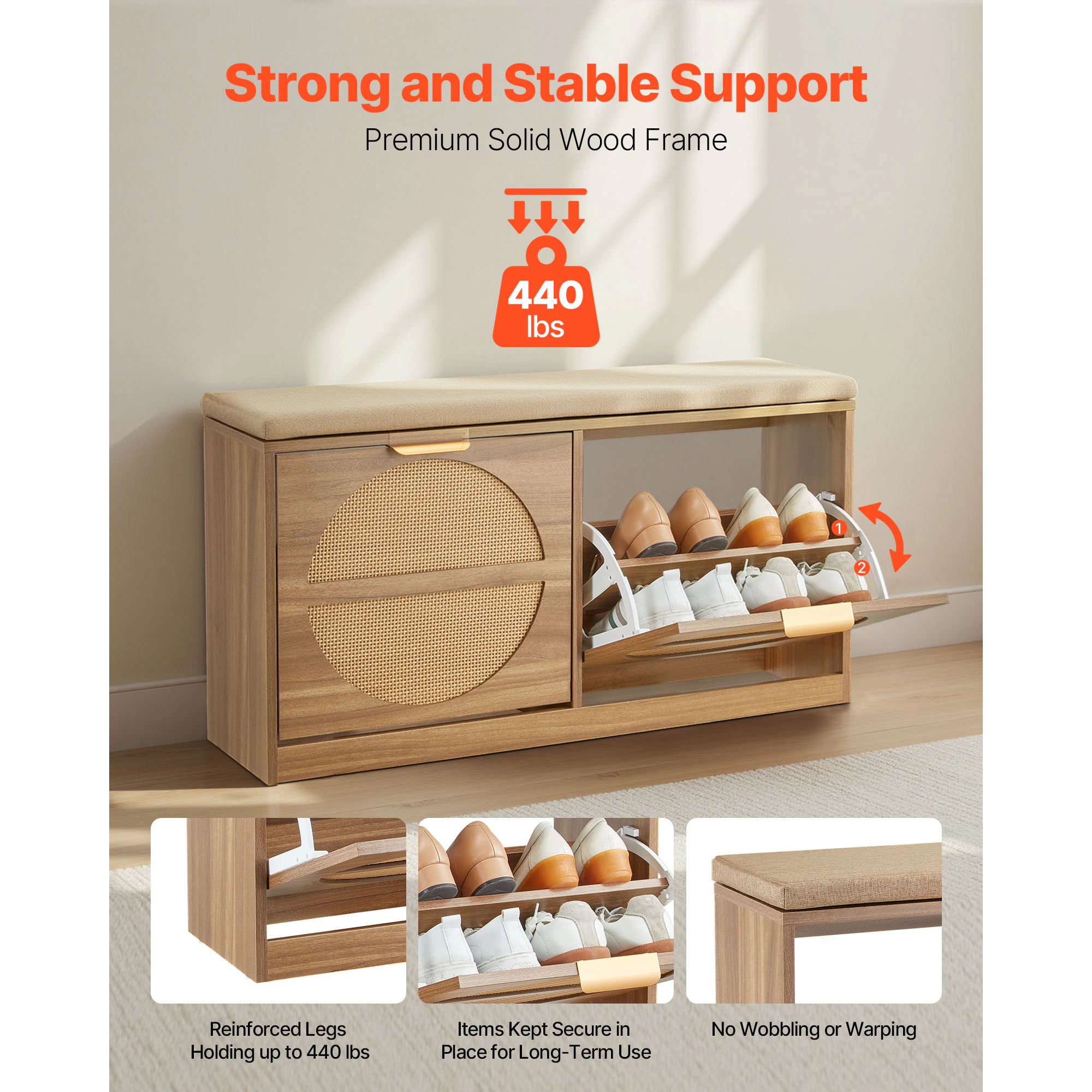 HONGGE Shoe Storage Bench for Hallway Entryway Bedroom