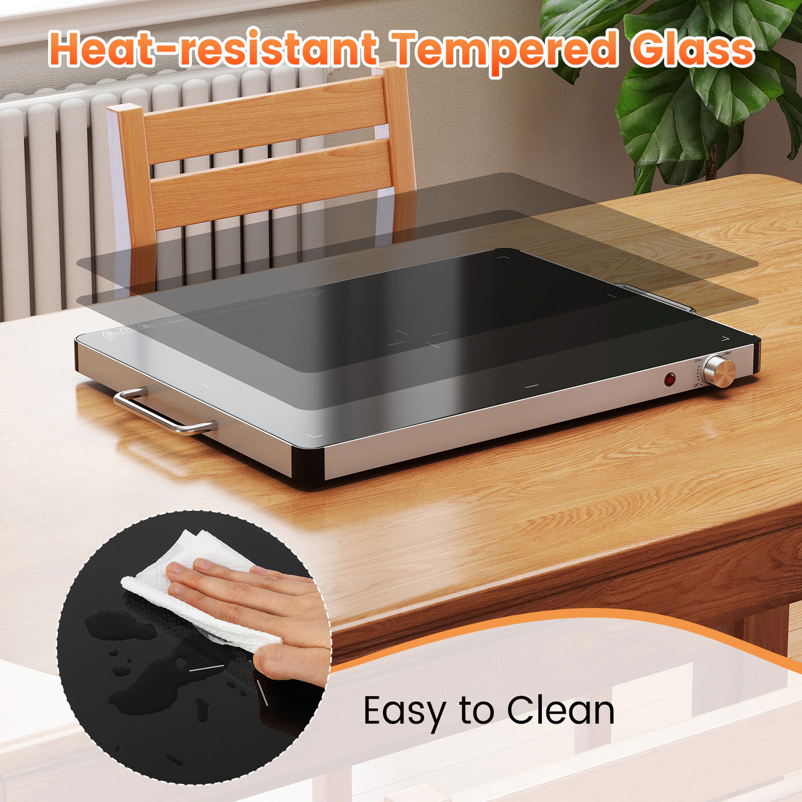 SUGIFT Tempered Glass Electric Food Warming Tray 400W 86-248 F Adjustable Temperature 24 x 16.5 x 1.5-in Black