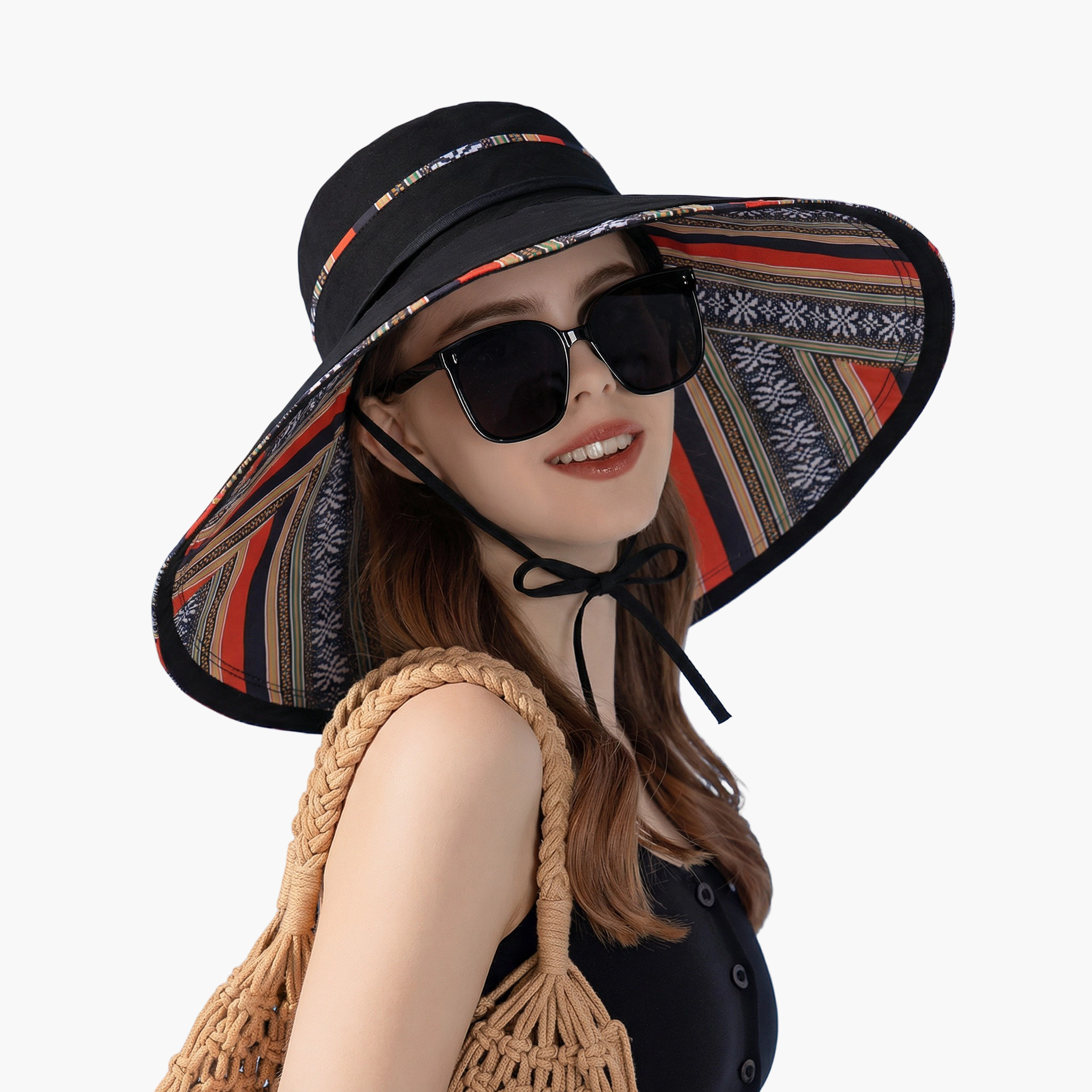 Anna-Kaci Women's Reversible Wide Brim Sun Hat with Chin Tie Large Floppy UV Protection Packable Summer Beach