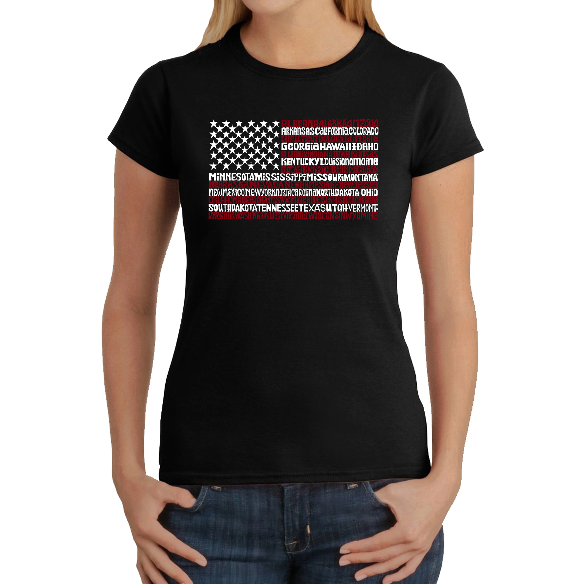 LA Pop Art Women's Word T-Shirt - 50 States American Flag