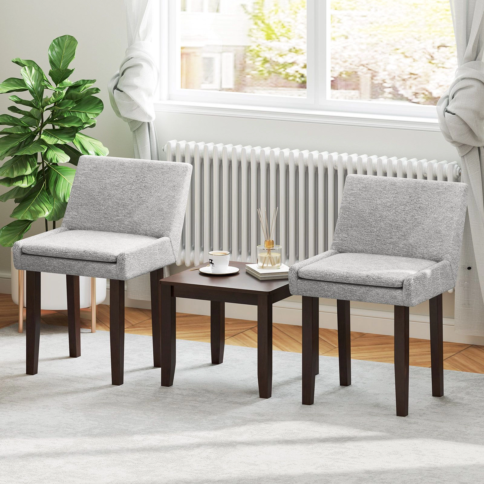 SlickBlue Upholstered Dining Chairs Linen Padded Side Chairs Set of 2