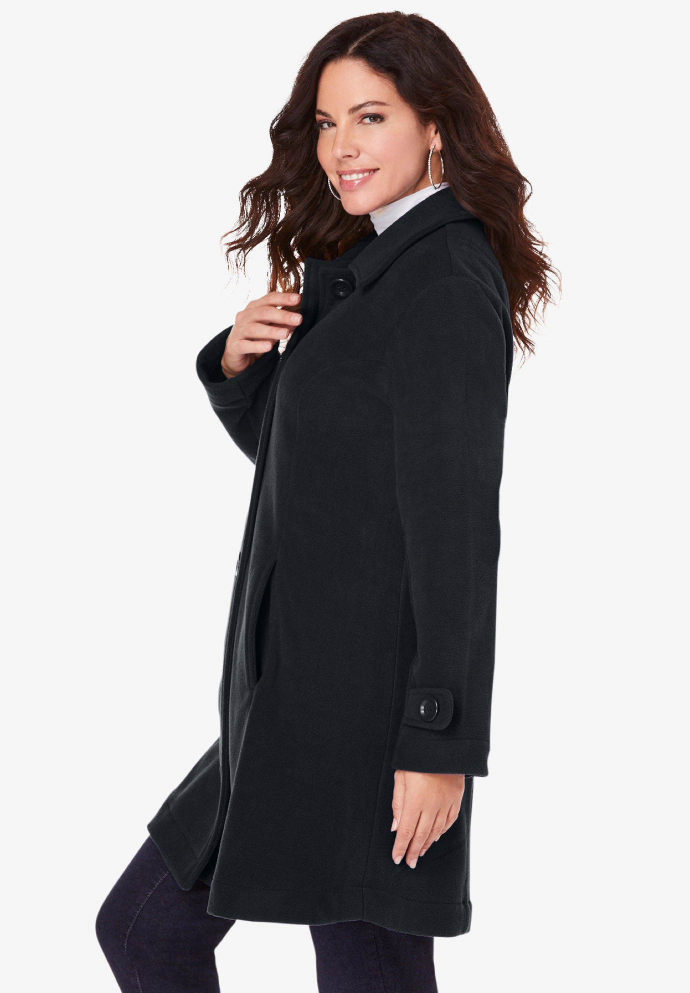 Roaman's Women's Plus Size Button Up Fleece Jacket
