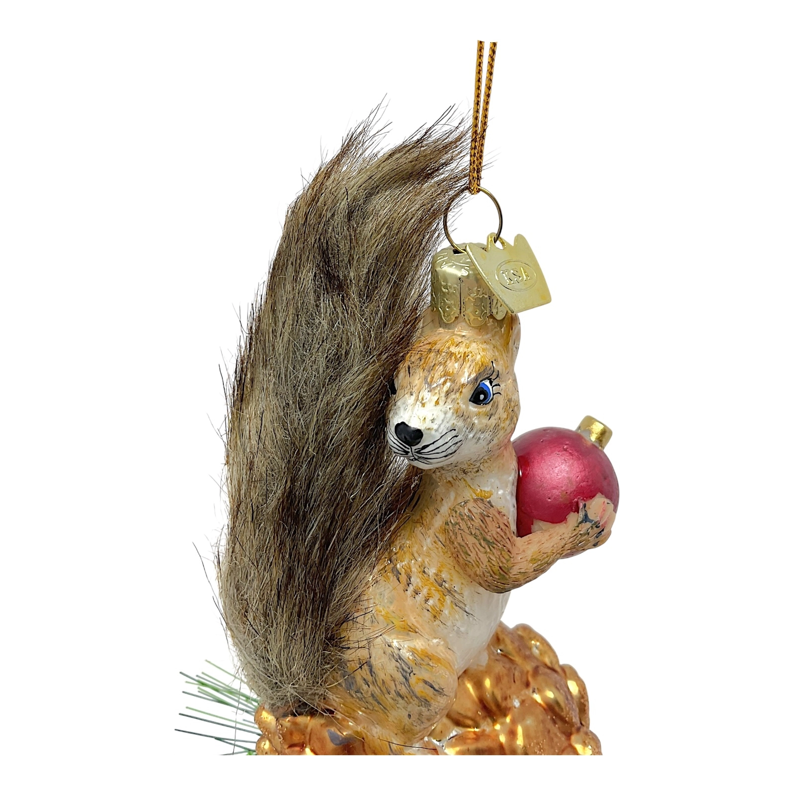 Kurt Adler Noble Gems Brown Squirrel on Pinecone Glass Christmas Tree Ornaments 6 inch