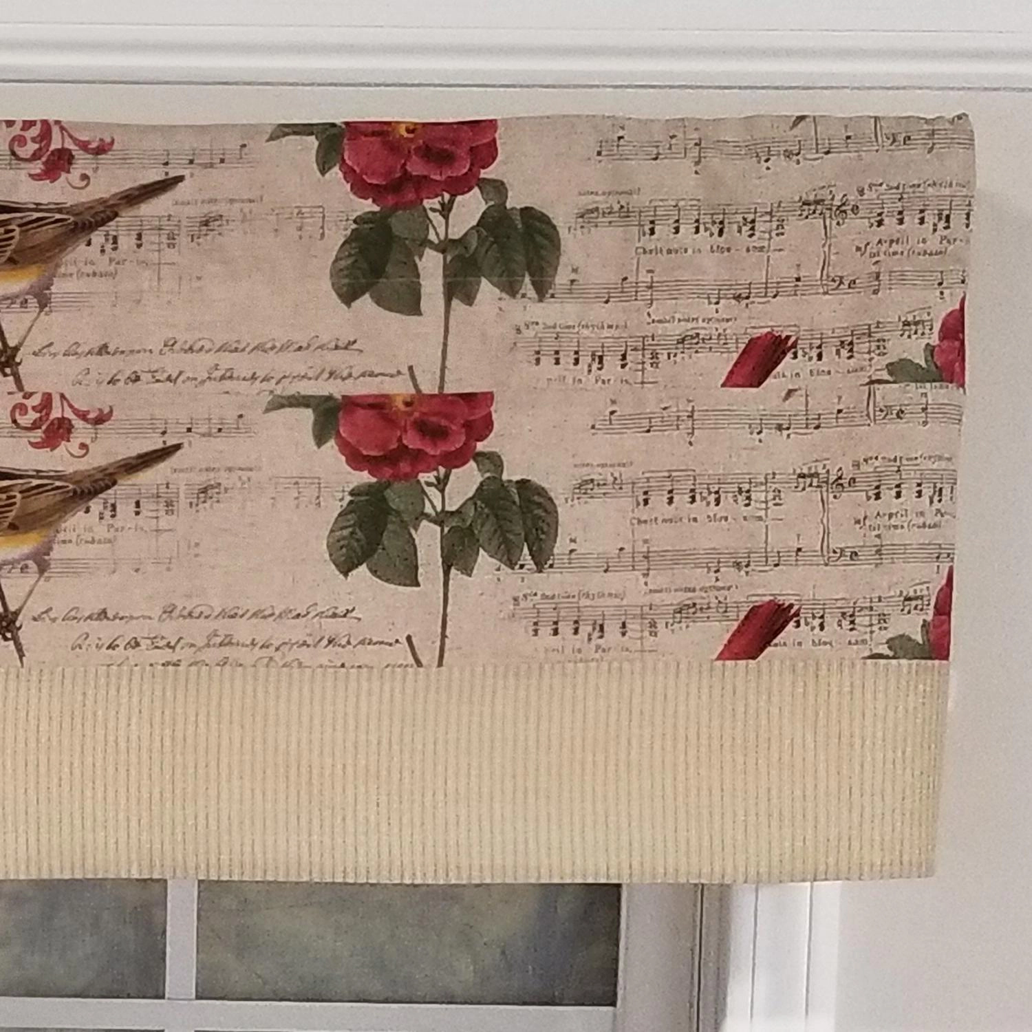 RLF Home Song Bird Banded 100% Cotton with Fully Lined 3" Rod Pocket Valnance for Windows 50" x 15" Beige