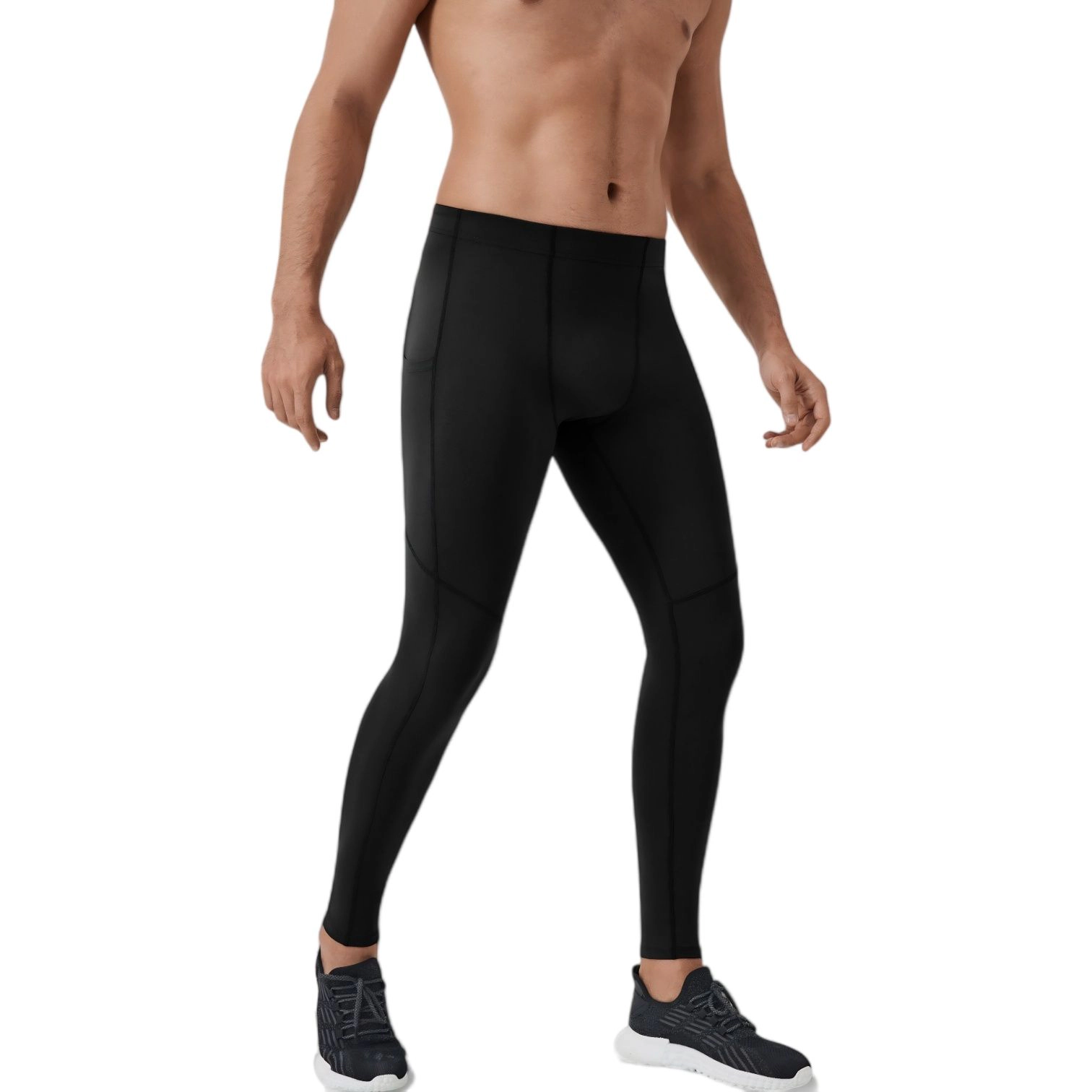 Anna-Kaci Men's Full-Length Compression Leggings with Side Pockets and Stretch Moisture-Wicking Fabric