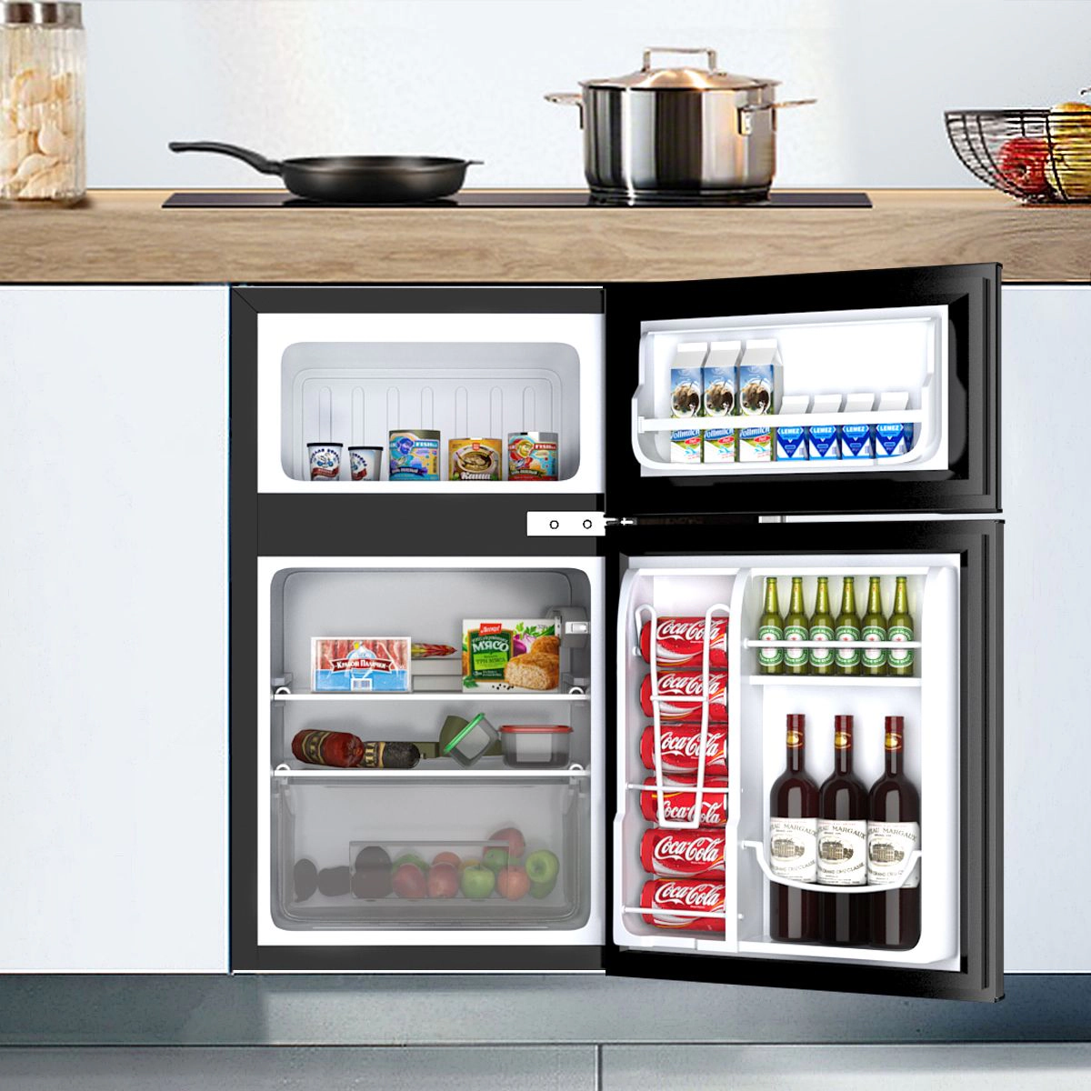 SlickBlue Compact Mini Refrigerator with Freezer, Glass Shelves and Crisper