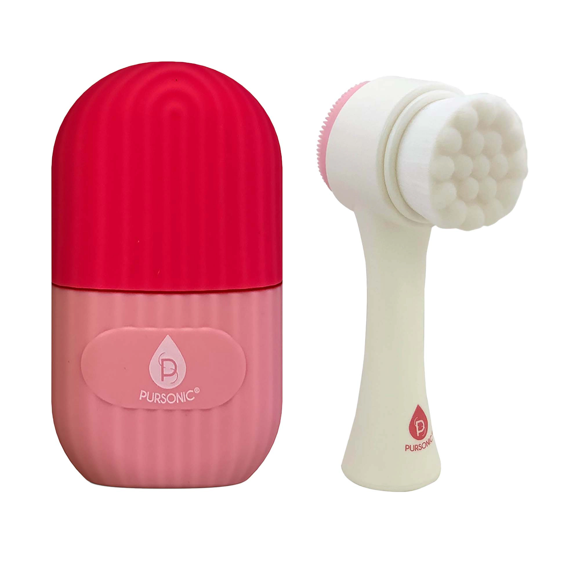 Pursonic Unisex Skincare Beauty Tool Bundle with Ice Cube Facial Roller Massager & Dual Sided Facial Cleansing Brush