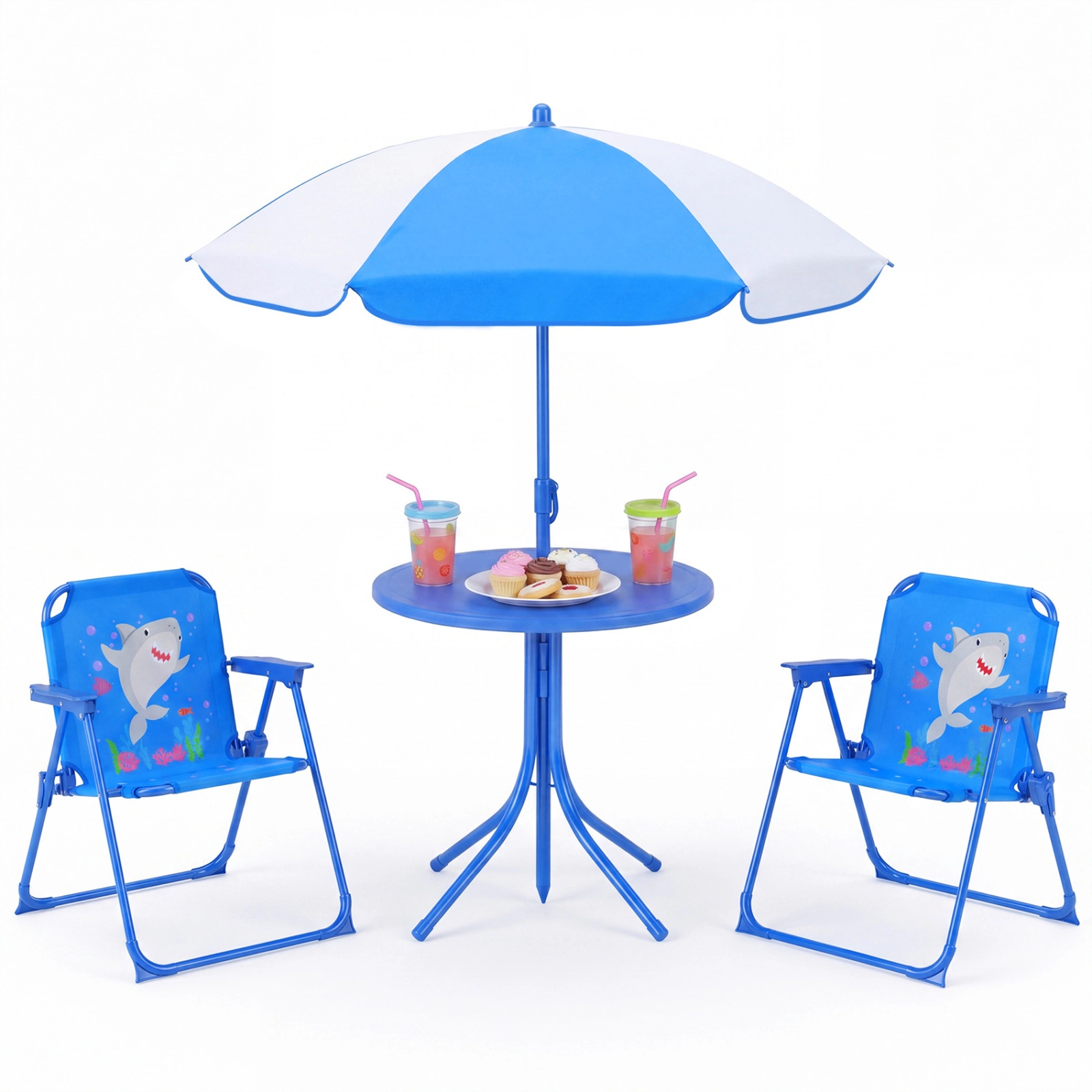 SUGIFT Kids Outdoor Table & 2 Folding Chairs Set Height Adjustable Umbrella 165-lb Chair Capacity 66-lb Table Capacity