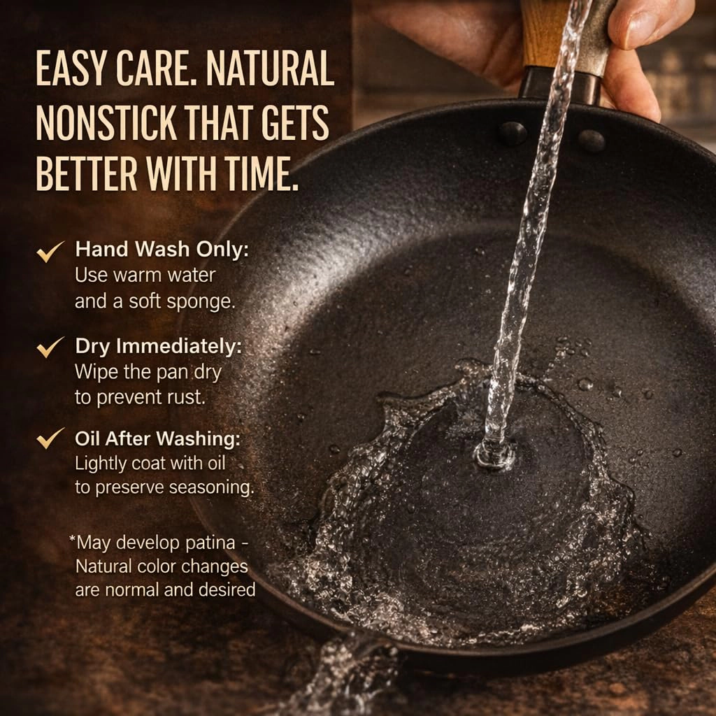 Alva Black Angus Carbon Steel Frying Pan - Naturally Seasoned, Induction Compatible