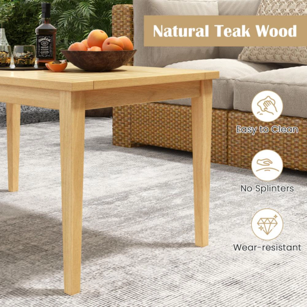 Hivvago 20 Inch X 35.5 Inch Outdoor Teak Wood Coffee Table With Slatted Tabletop For Balcony