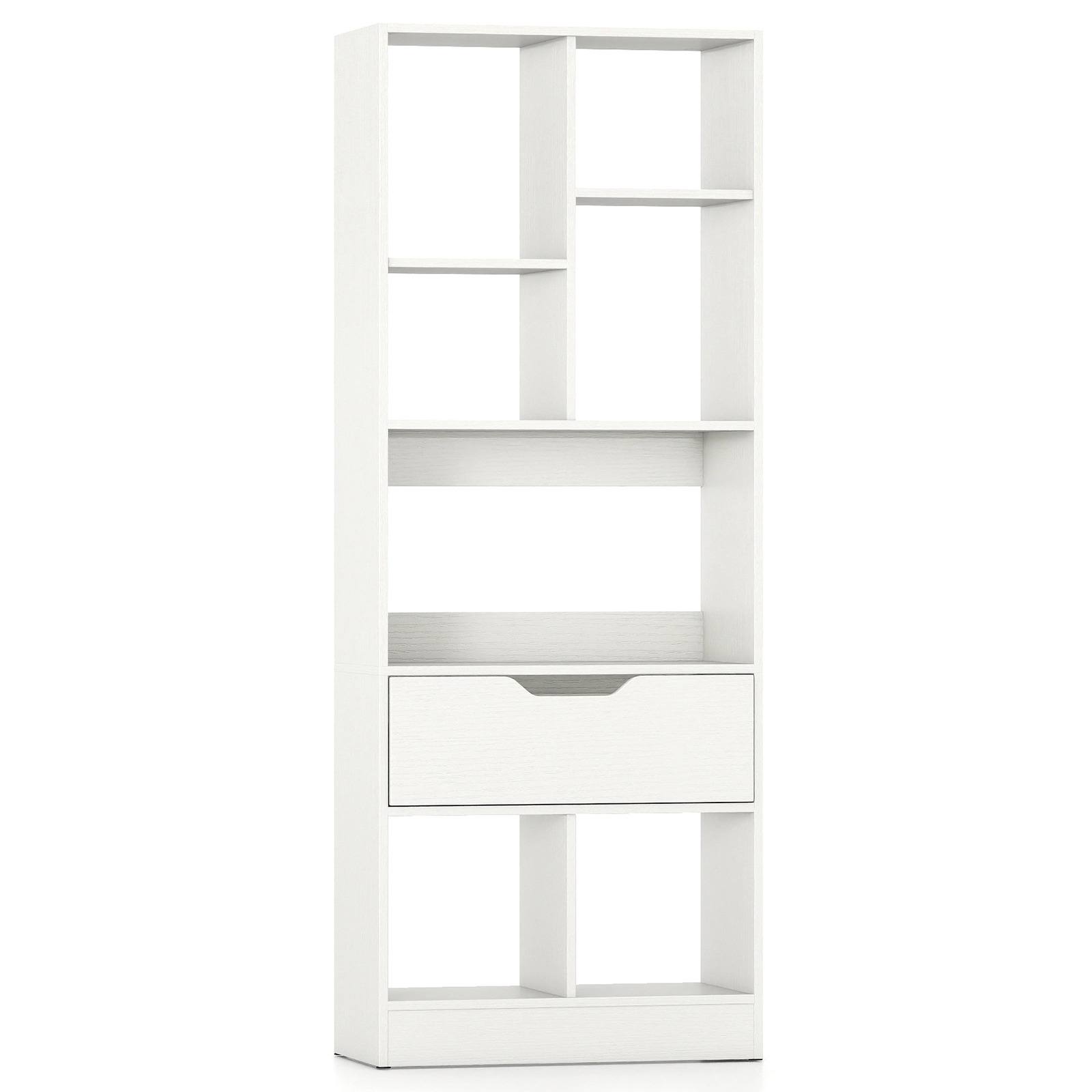 SUGIFT 7-Cube 51-in Tall Narrow Freestanding Bookshelf with Drawer Storage Organizer for Small Spaces