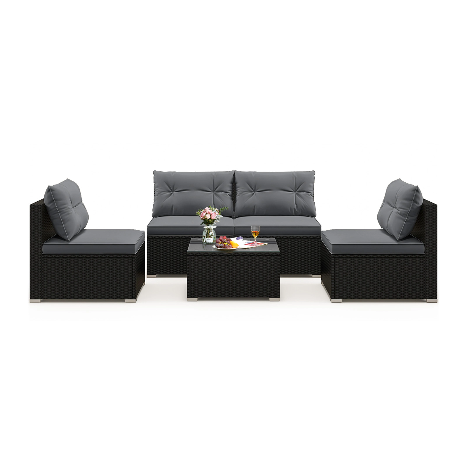 LJG 5-Piece Outdoor Patio Furniture Set with Cushions and Coffee Table