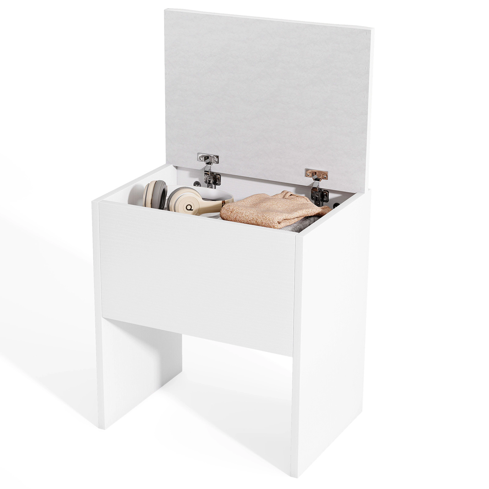 Glintex Flip-Top Vanity Stool with Hidden Storage Cube and Non-Slip Pads, White