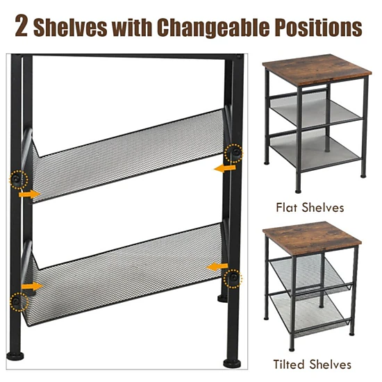 Hivvago 3-Tier Industrial End Table with Mesh Shelves