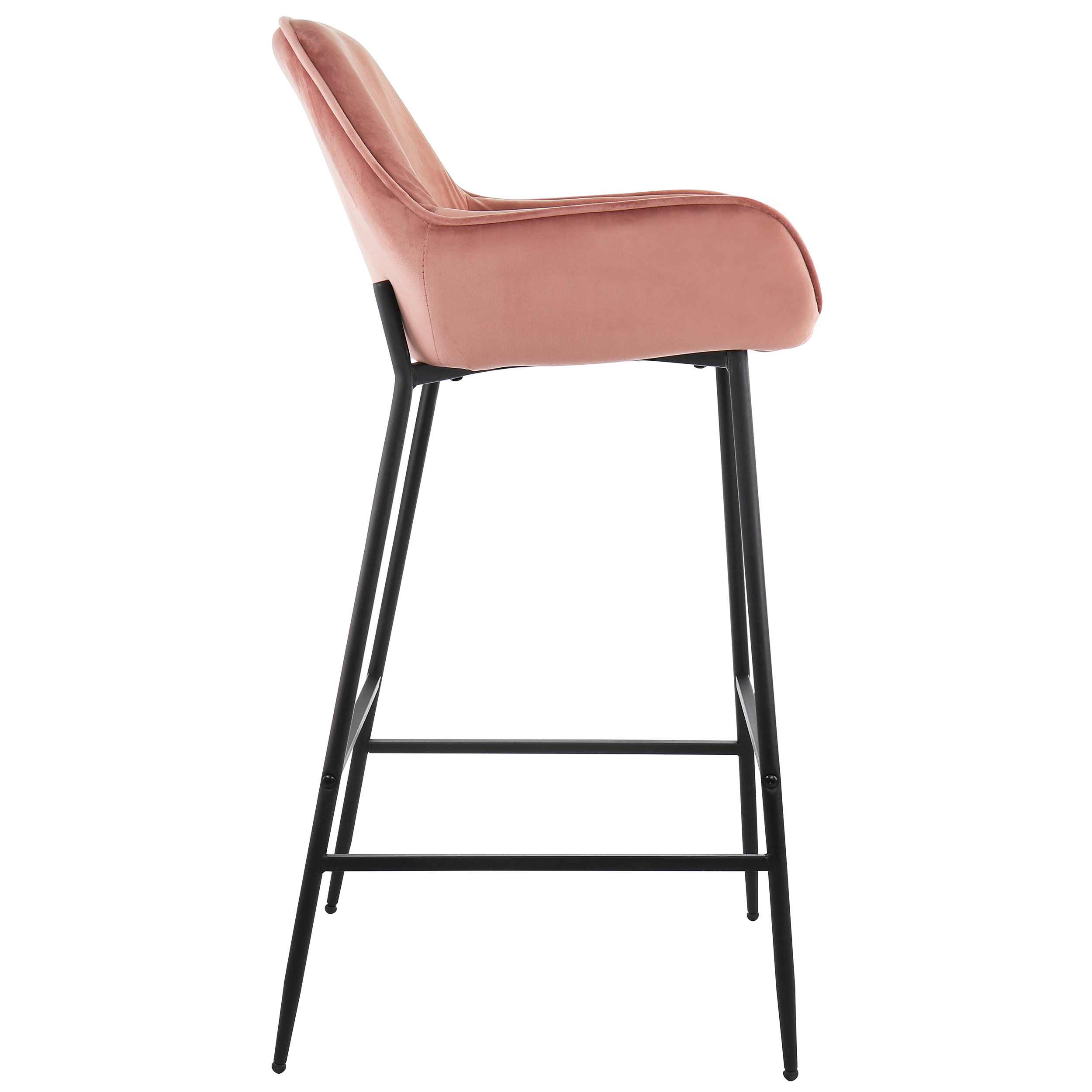 Elama 2 Piece Velvet Bar Stool in Blush Pink with Black Legs
