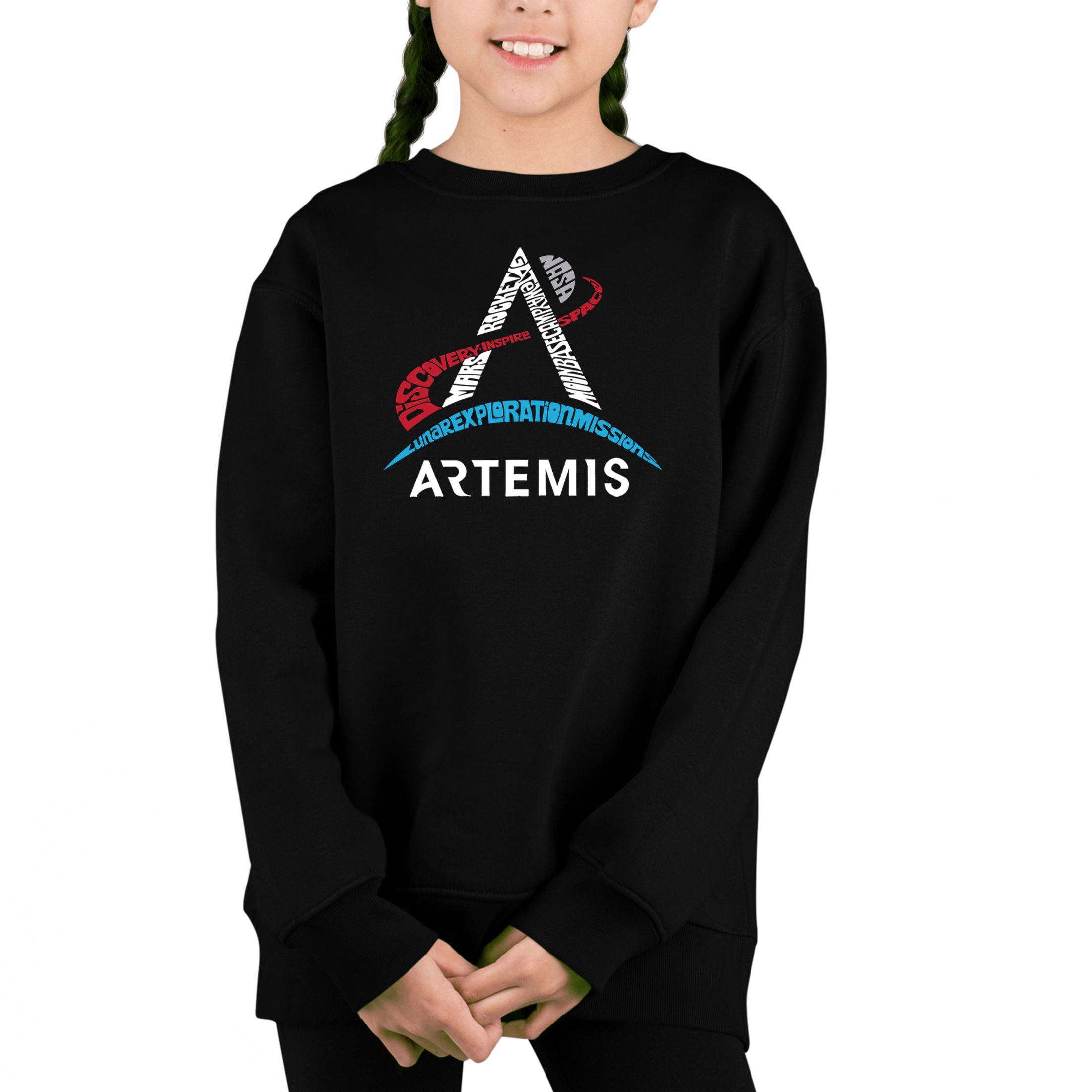 LA Pop Art Girl's Word Sweatshirt - Nasa Artemis Logo