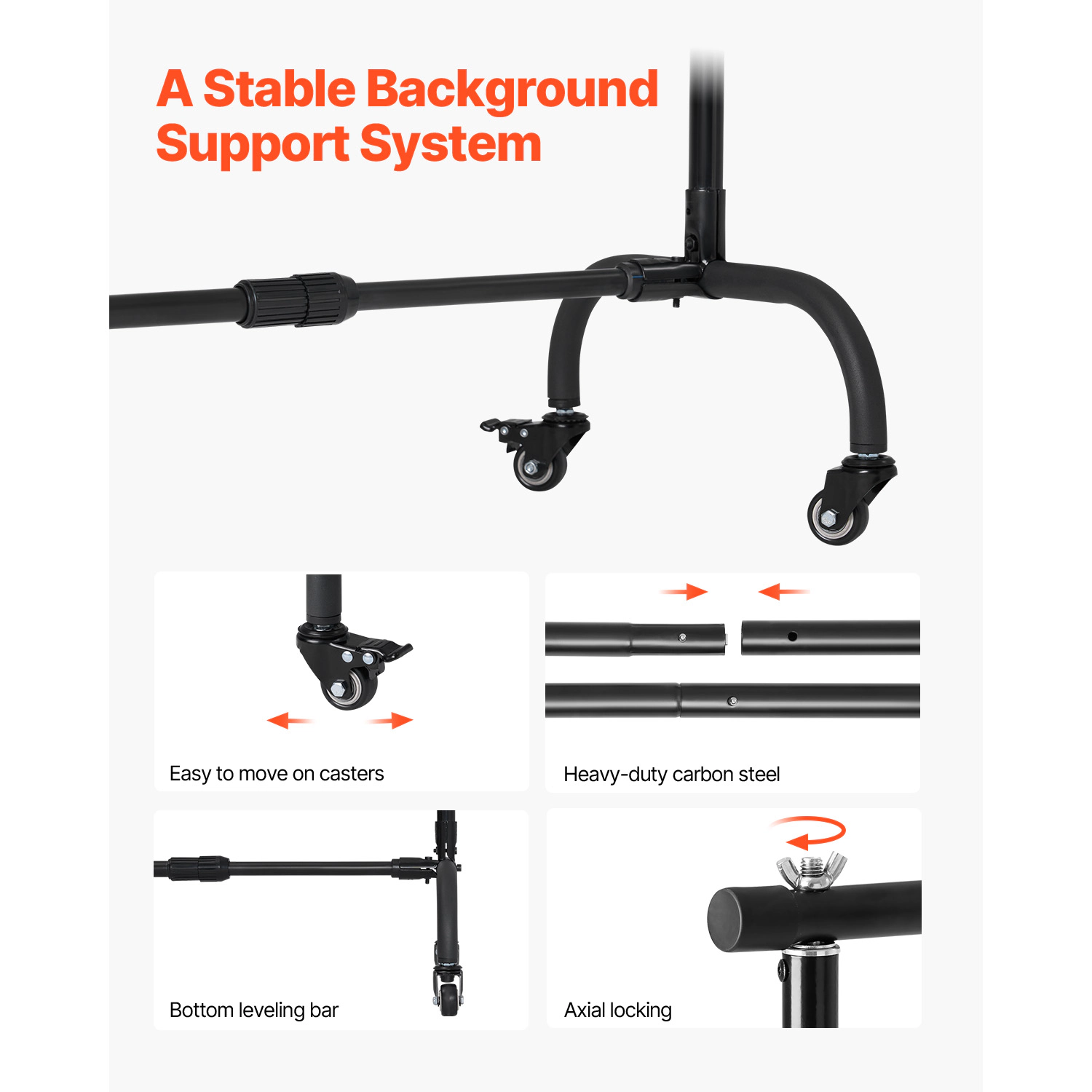 HONGGE Backdrop Stand, Adjustable Photo Backdrop Stand Kit, Background Backdrop Stand, Heavy Duty Projector Screen Stand