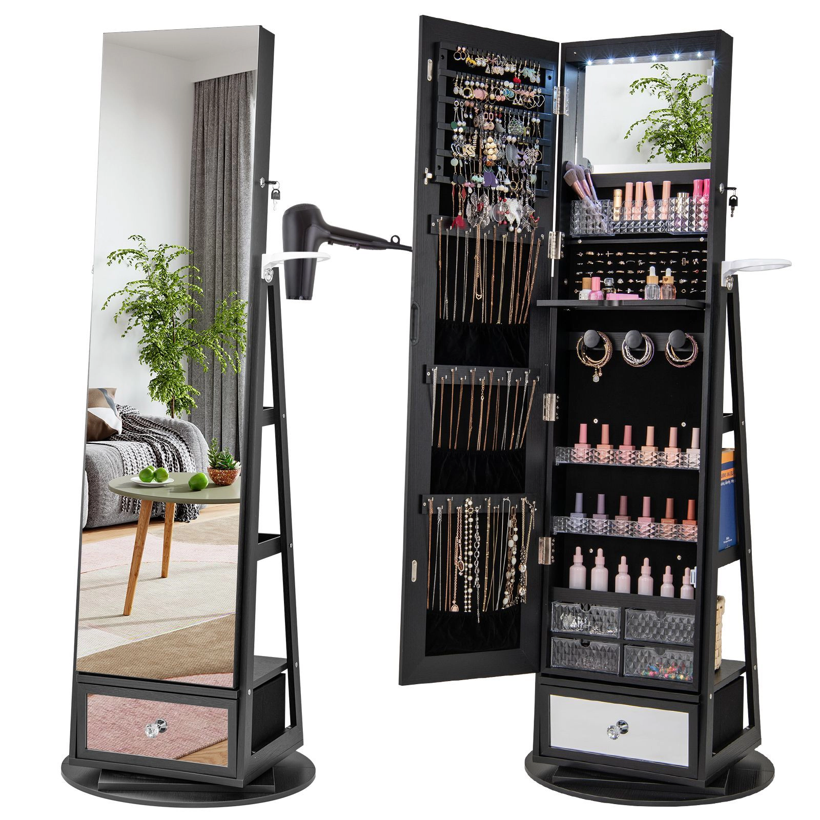 SlickBlue Women's 3-in-1 Mirrored LED Jewelry Armoire Cabinet