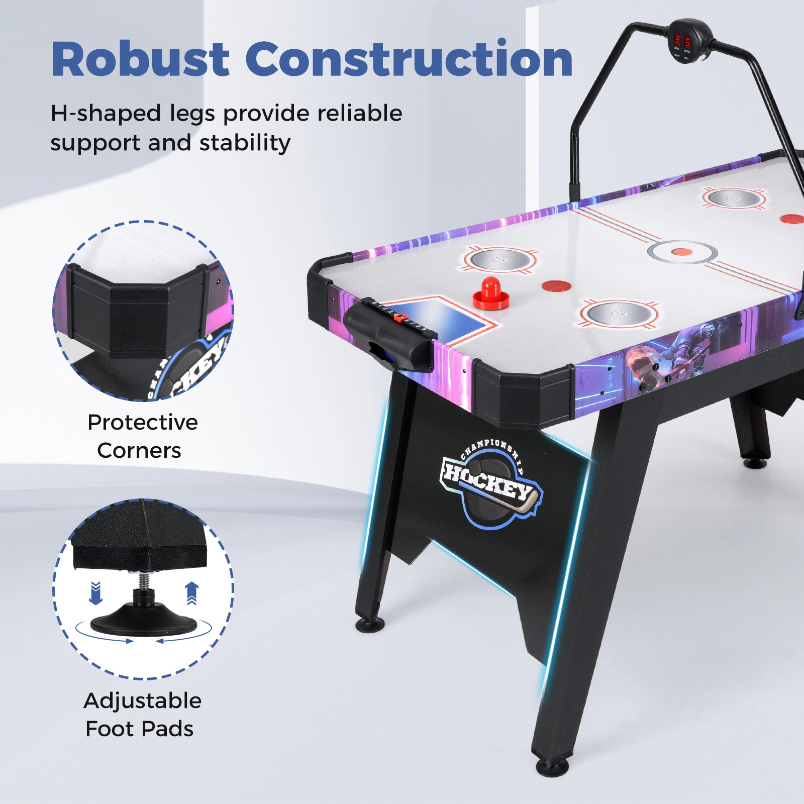 SUGIFT 56-in Air Hockey Table with LED Digital Scoreboard 12V Motor Puck Dispensers and Adjustable Foot Pads