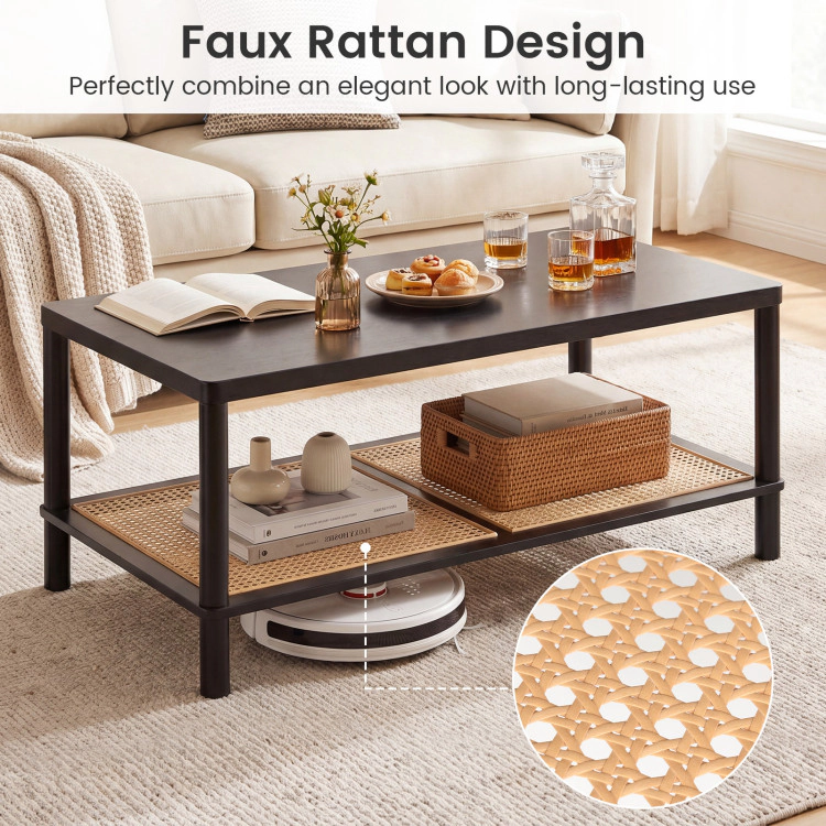 Hivvago 2-Tier Boho Coffee Table for Living Room Rectangular Center