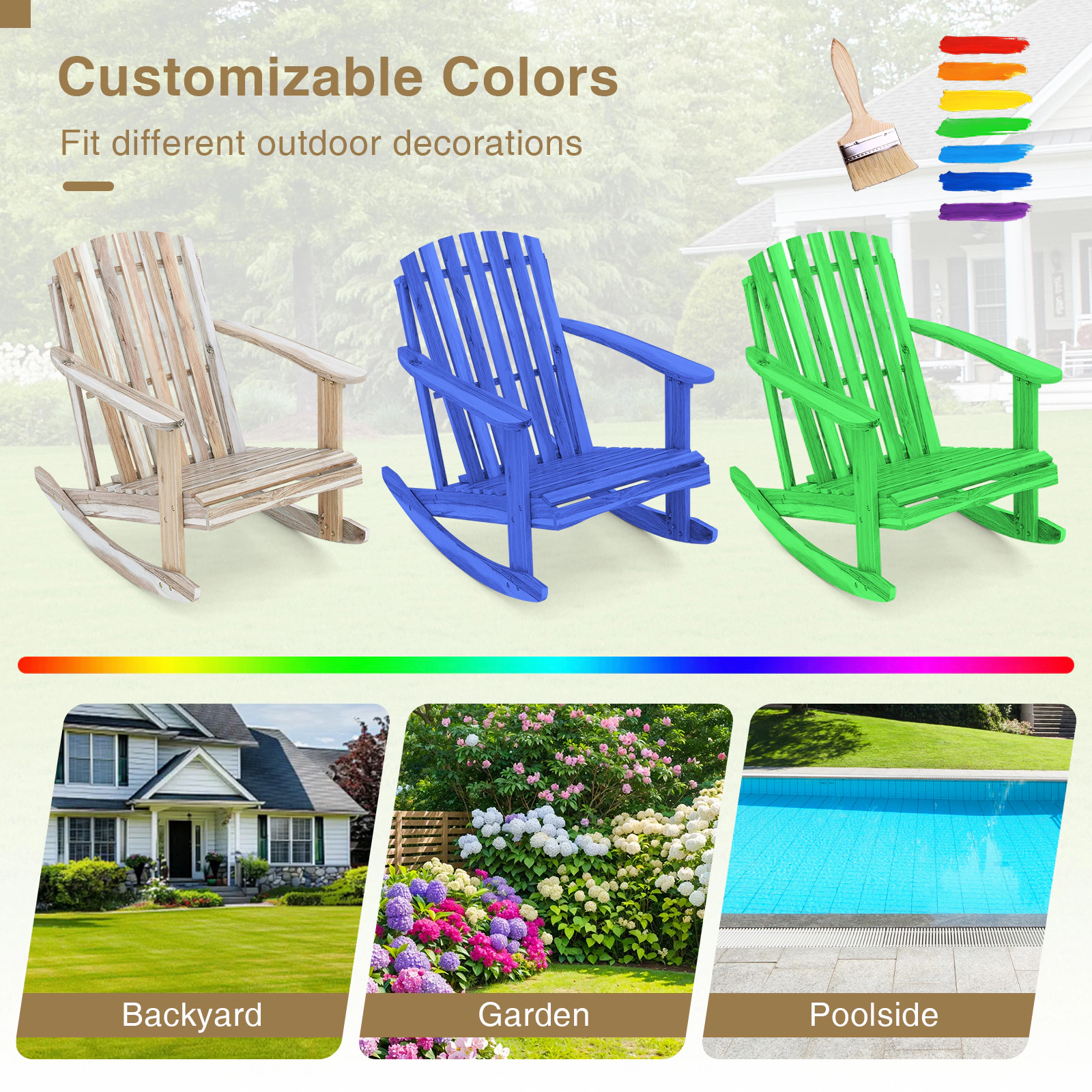 LJG Adirondack Rocking Chair with Slatted Seat and High Fanned Back