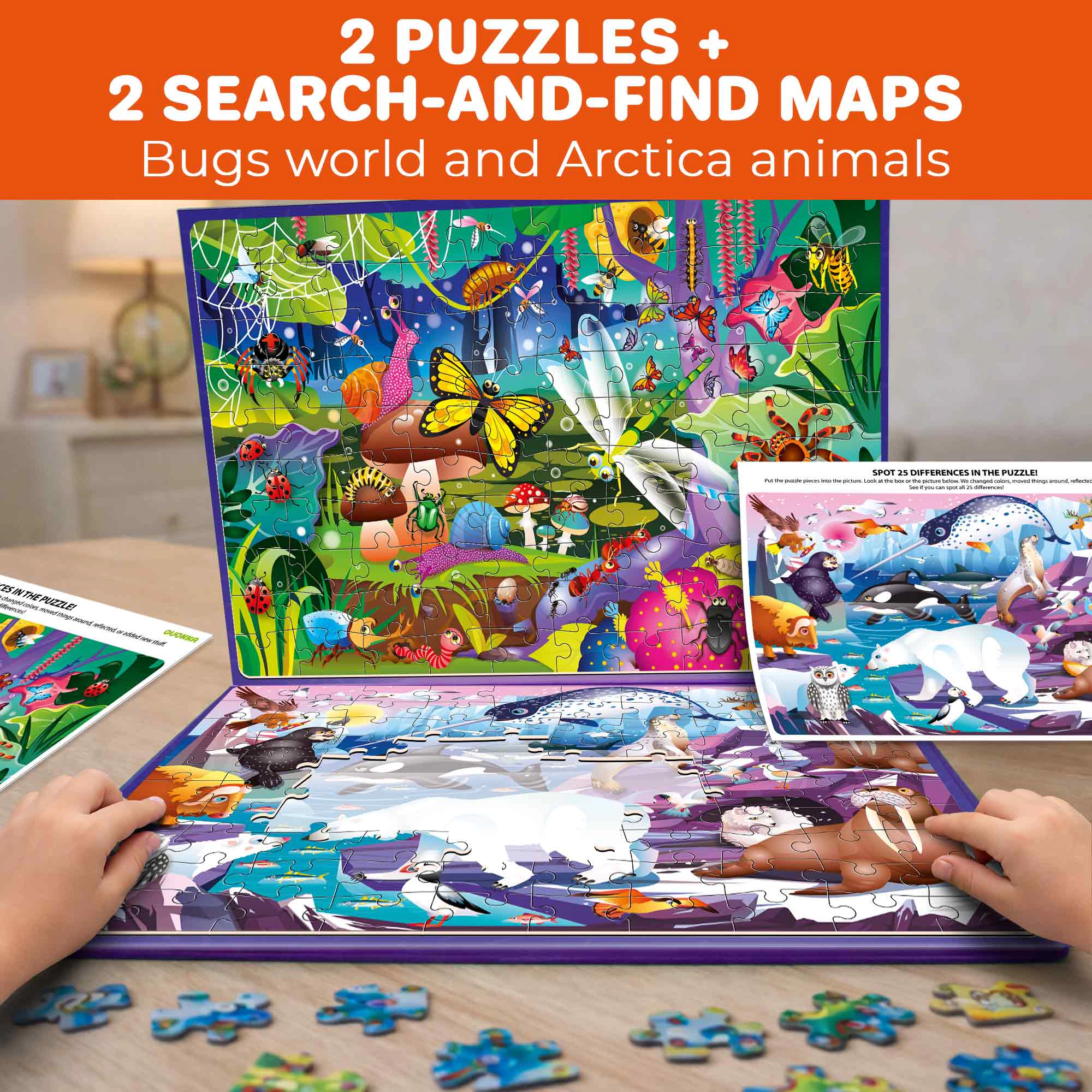 QUOKKA Magnetic Puzzle Book for Kids Ages 3–5, 100-Piece Travel Set with Ocean, Space & Dinosaur Themes