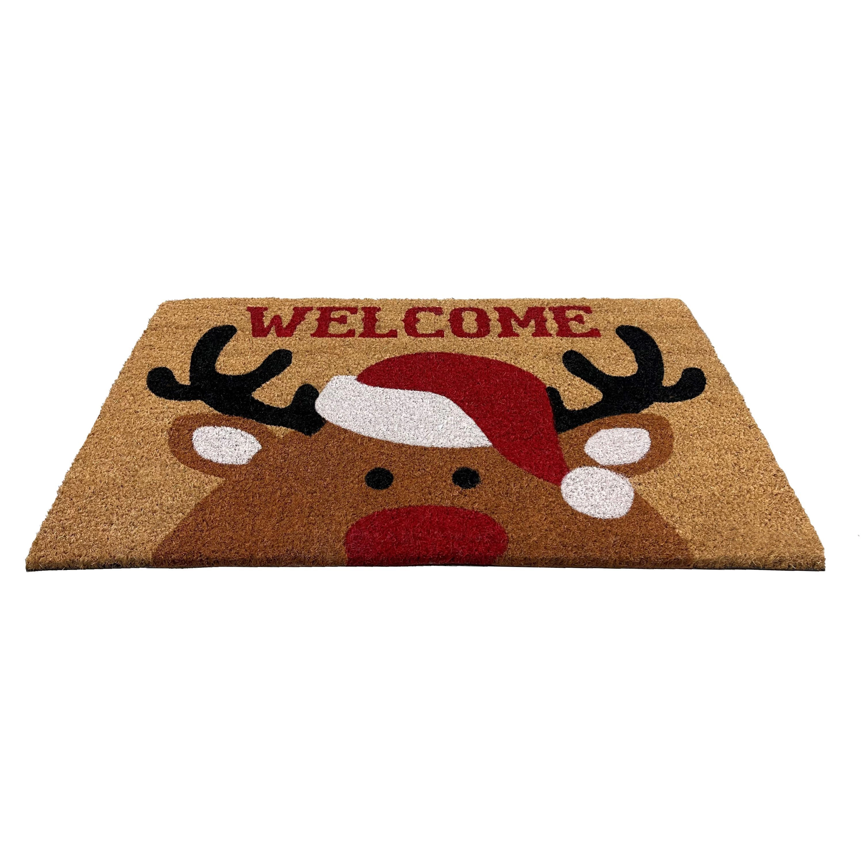 Kate Aurora Festive Christmas Wonderland Santa Reindeer Bristled Indoor & Outdoor Holiday Welcome Mat - 18"x30"