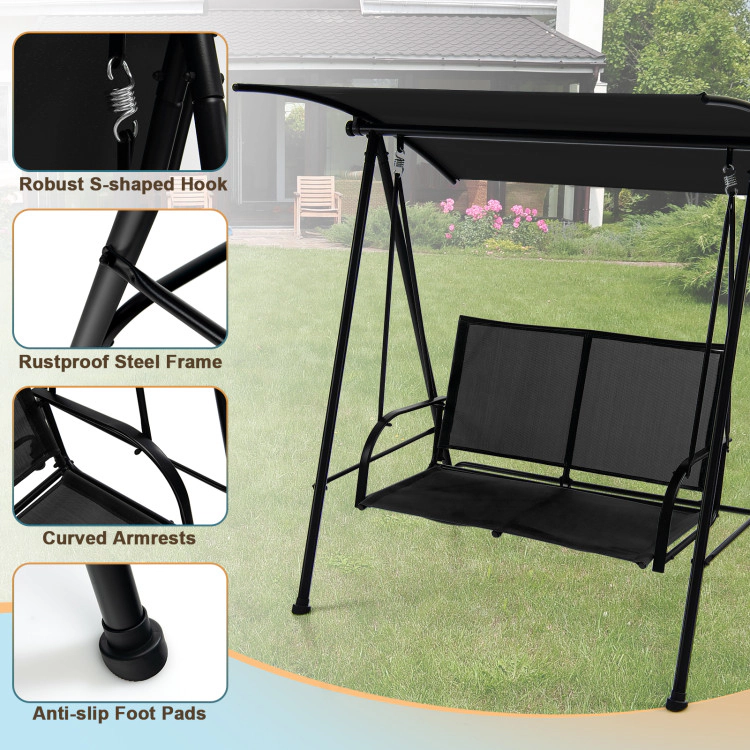 Hivvago 2-Seat Outdoor Canopy Swing With Comfortable Fabric Seat And Heavy-Duty Metal Frame
