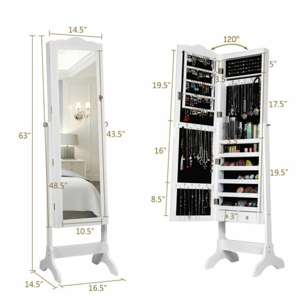 Hivvago 14 LED Jewelry Armoire Cabinet with Full Length Mirror and 4 Tilting Angles