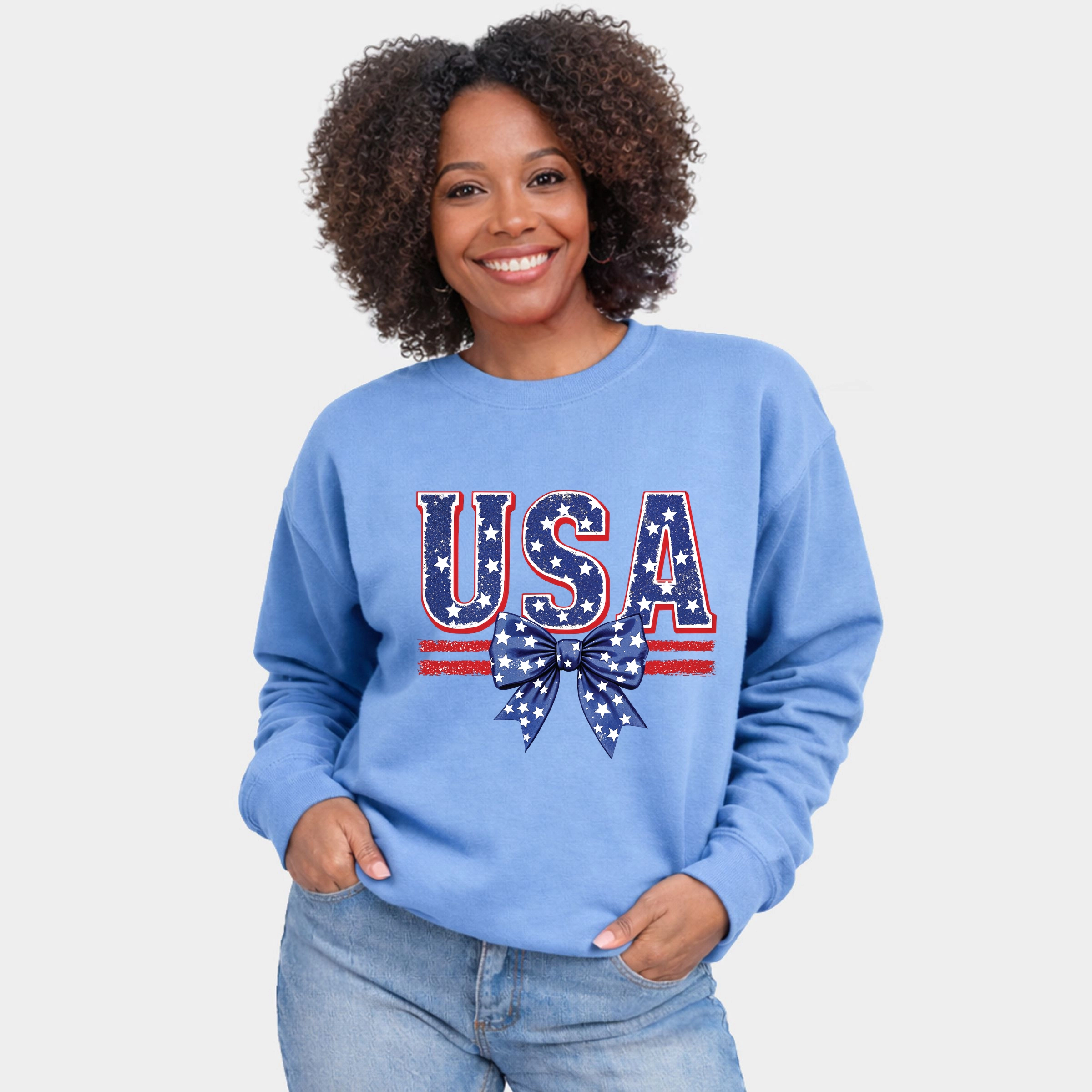Simply Sage Market - Coquette USA Bow  Women's Graphic Sweatshirt