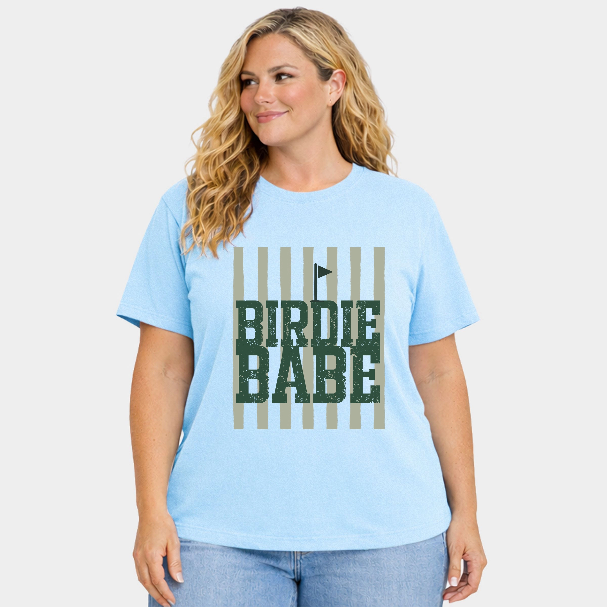 Simply Sage Market - Birdie Babe Stripes Women's Plus Sized Garment Dyed Graphic T-Shirt