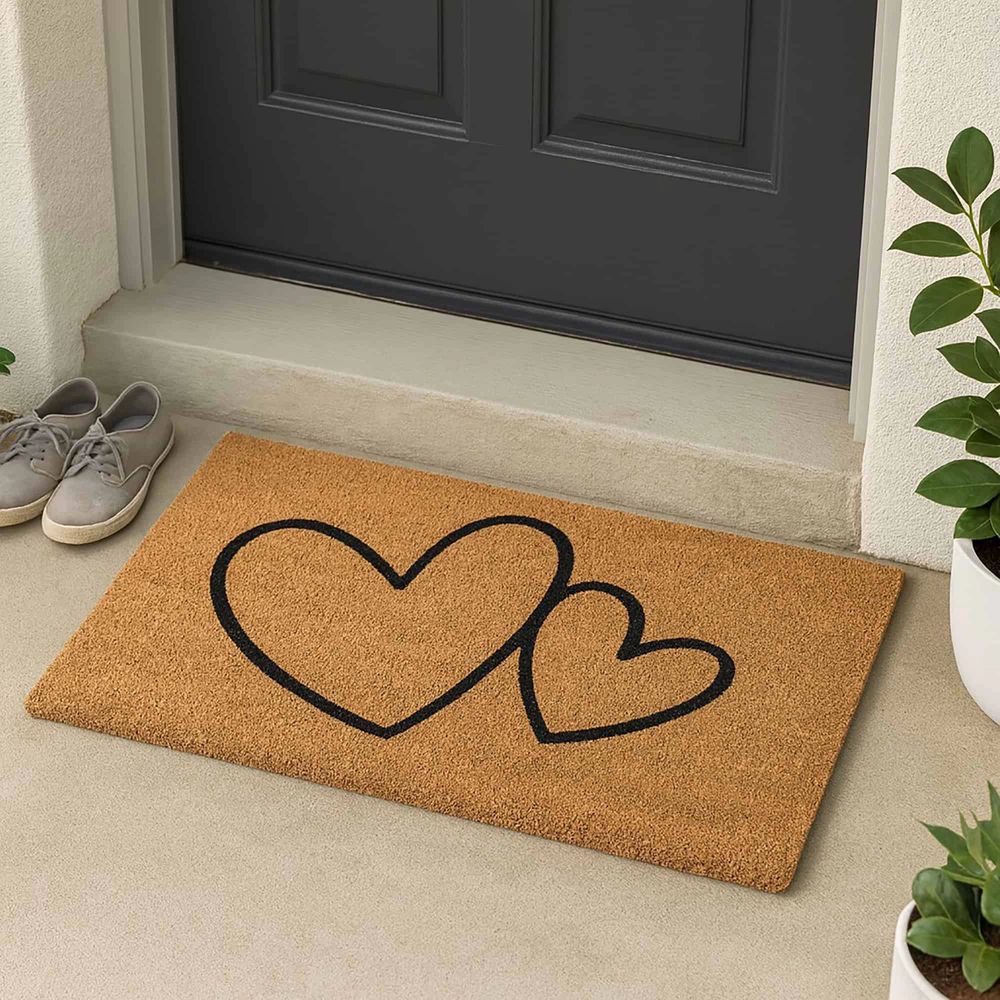 Evideco French Home Goods Natural Hearts Coir Doormat 30 x 18 Inches