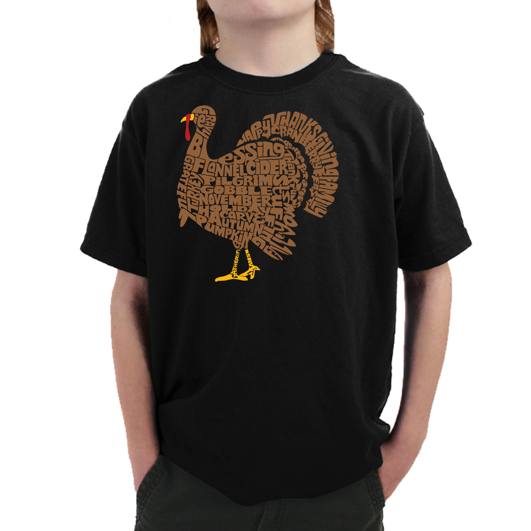 LA Pop Art Boy's Word T-Shirt - Thankgiving Turkey