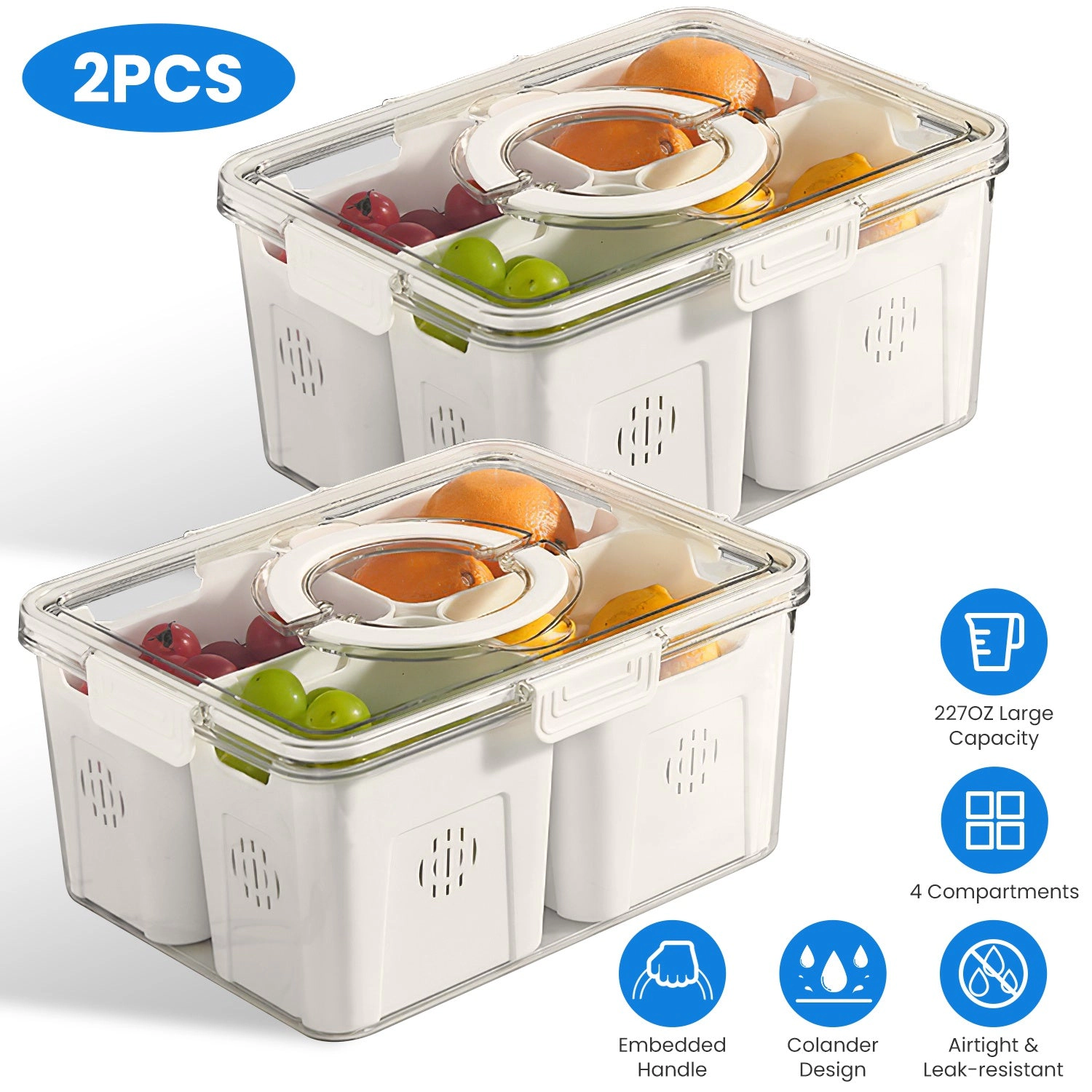 GBruno 2-Pc 4-Compartment Fruit Storage Containers